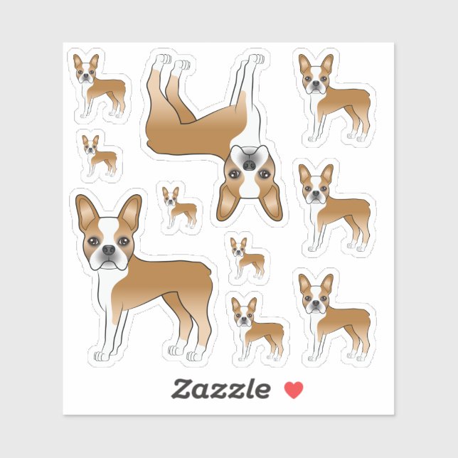 Sticker Illustrations Fawn Et White Boston Terrier Dog (Feuille)