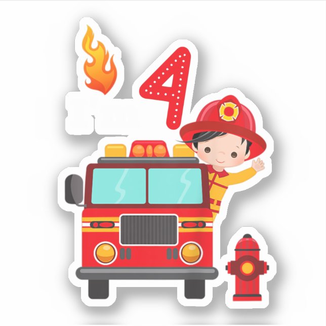 Sticker I'm 4th Birthday Boy Fire Engine Pick Toddler Fir (Devant)
