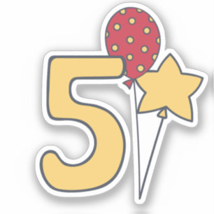 Sticker I'm Five - mignon ballon Jaune & Rouge 5e annivers