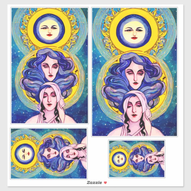 Sticker Imaginaire des soeurs de lune céleste Art Abstrait (Feuille)