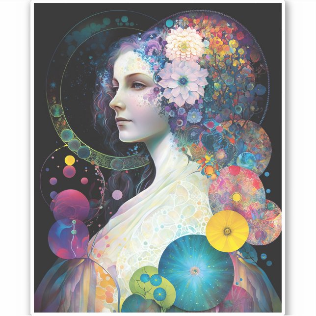 Sticker Imaginaire Surreal Cosmic femme déesse (Devant)