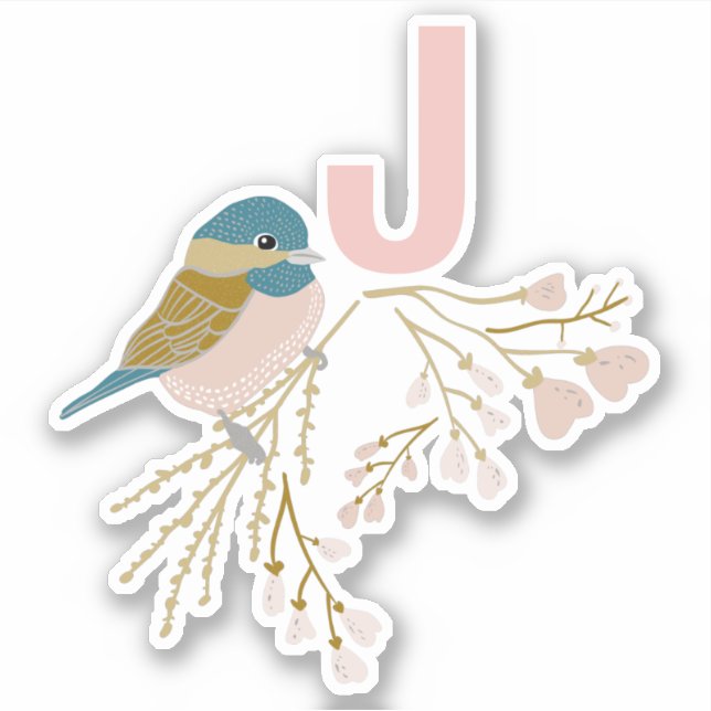Sticker Impression Florale De Bickadee Rose Cute Et Initia (Devant)