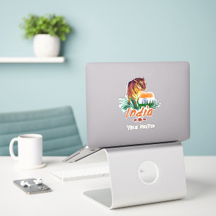 Sticker Inde Tigre Vintage Avec Drapeau Retro Lotus Souven