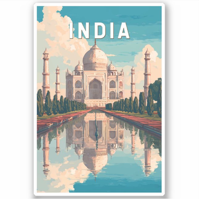 Sticker India Illustration Travel Art Vintage (Devant)
