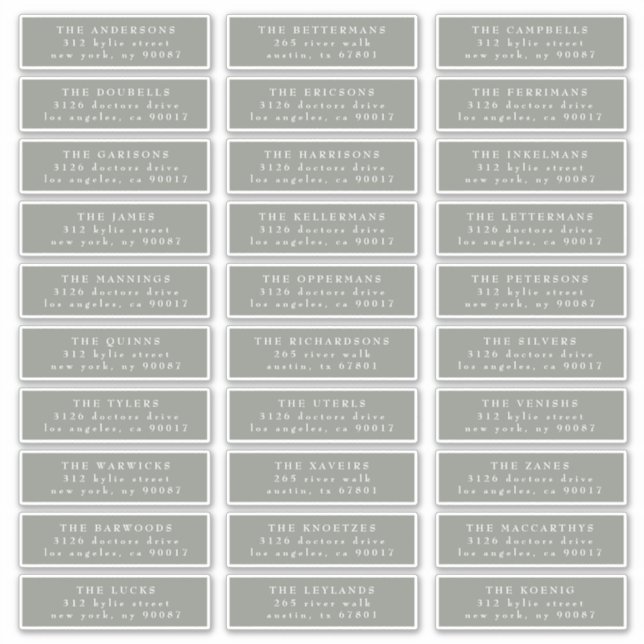 Sticker Individuel Classic Sage Green White Adresse d'hôte (Devant)