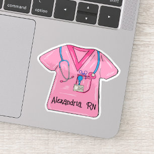 Sticker Infirmière à blouse rose monogrammée étanche
