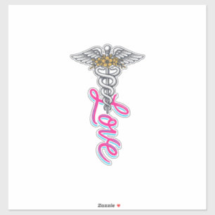 Sticker Infirmière Amour Caducée Floral Médical Design Ver