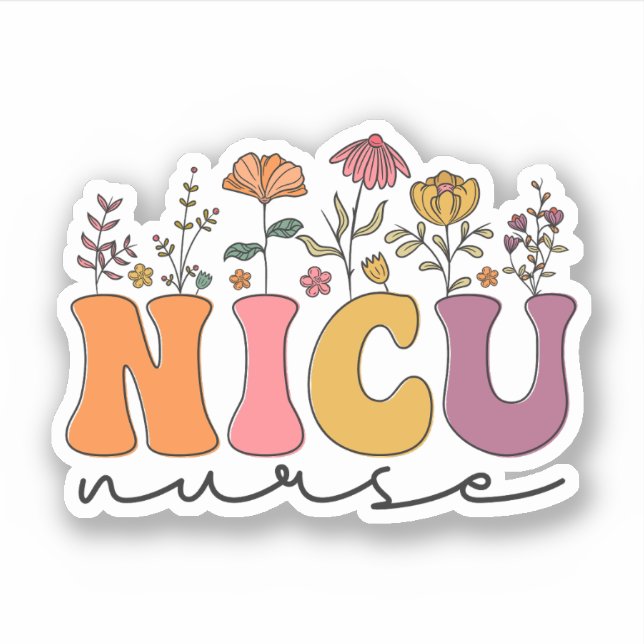Sticker Infirmière fleur sauvage NICU Neonatal ICU Infirmi (Devant)