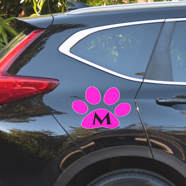 Sticker Initiales Monogrammes Empreintes de pattes rose No (Coté voiture)
