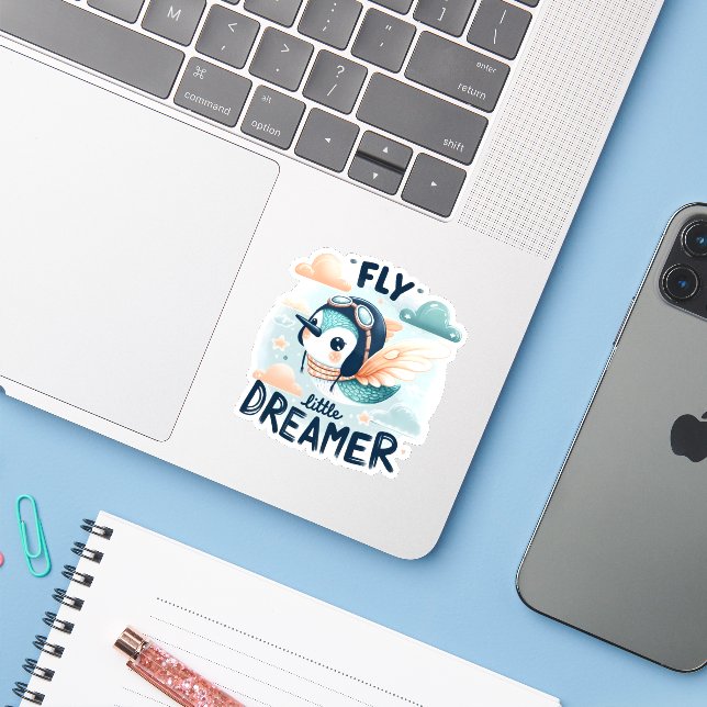 Sticker Inspiration Fly Little Dreamer (Ordinateur portable avec iPhone)