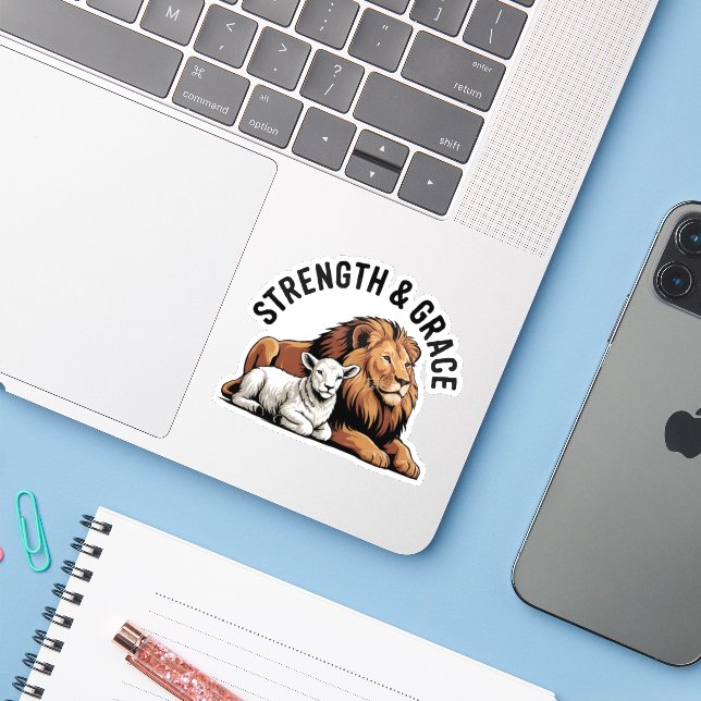 Sticker Inspirationnel Lion et Agneau (Ordinateur portable avec iPhone)