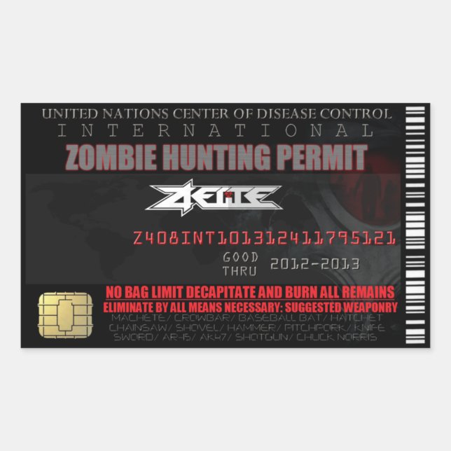 Sticker international pour permis de chasse zombie (Devant)