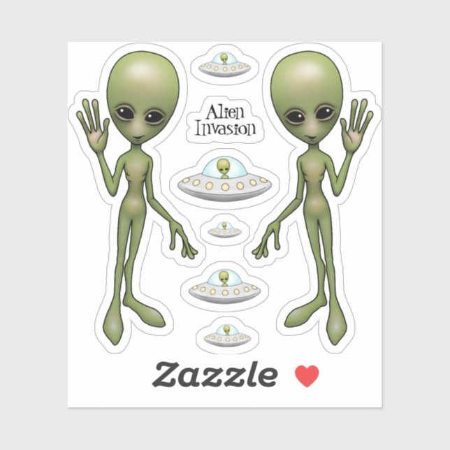 Sticker Invasion Alien Soucoupe volante Espace OVNI (Feuille)