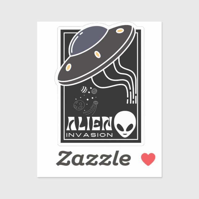 Sticker Invasion Alien UFO galaxie spatiale (Feuille)