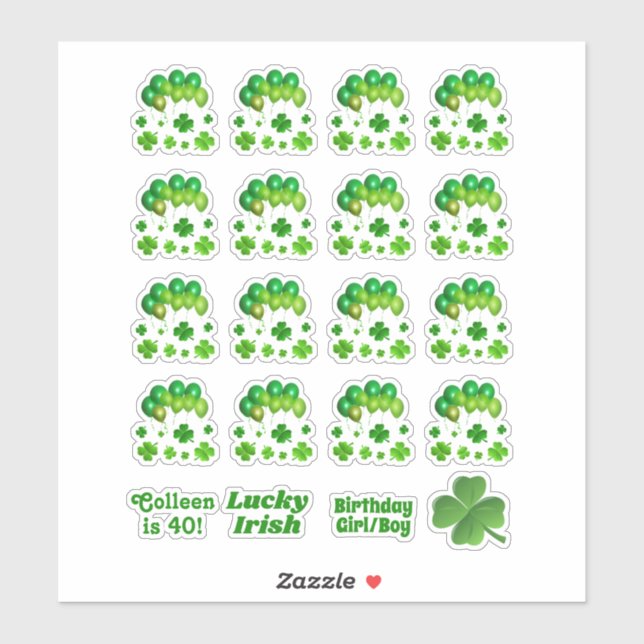 Sticker Irish Green Balloons Mars fête d'anniversaire (Feuille)
