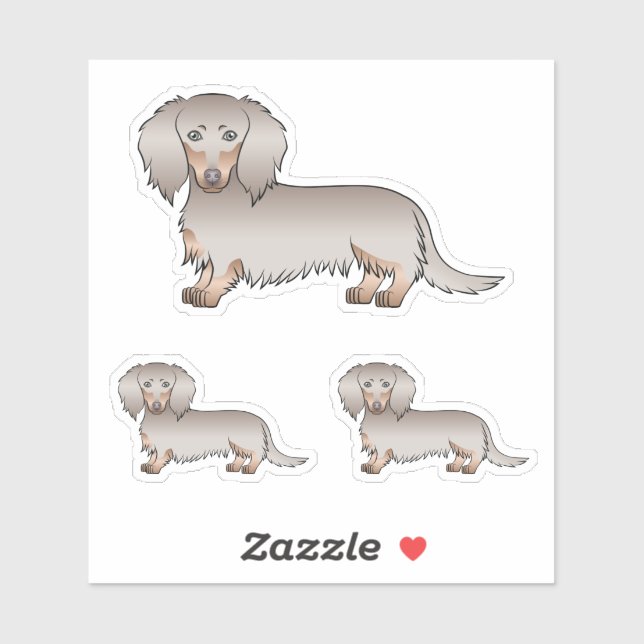Sticker Isabella Et Tan Long Cheveux Dachshund Chiens De D (Feuille)