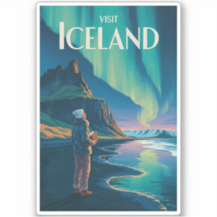 Sticker Islande Aurores Boréales Illustration Art Voyage V
