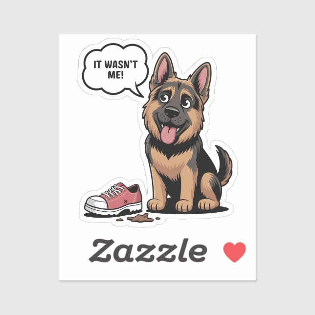 Sticker It Wasn't Me Funny German Shepherd Puppy Destroyed (Feuille)