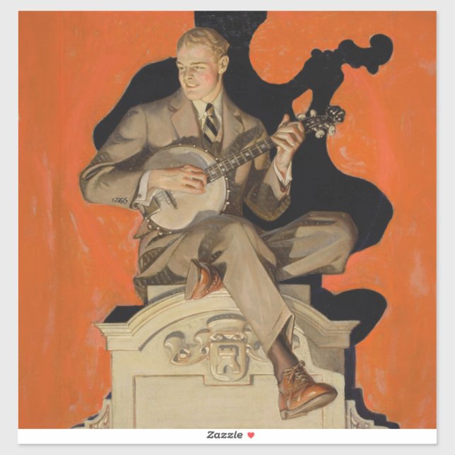Sticker J.C. Leyendecker Banjo Player 1920 Art Deco Art (Feuille)