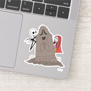 Sticker Jack et Sally se cachant derrière Tombstone