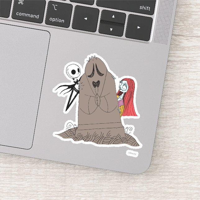 Sticker Jack et Sally se cachent derrière Tombstone (Détail)