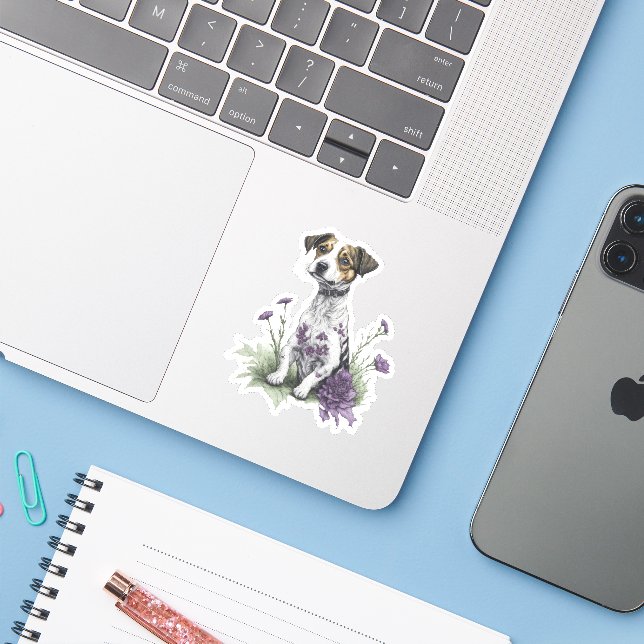 Sticker Jack Russell Chien (Ordinateur portable avec iPhone)