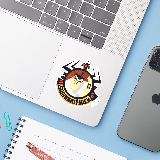 Sticker Jack Samurai Dans Le Cadre Futuriste Aku (Ordinateur portable avec iPhone)