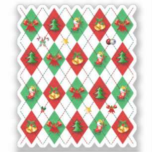 Sticker Jacquard rouge et vert Motif Noël