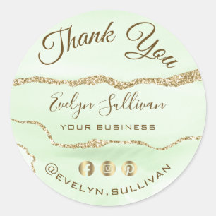 Sticker Jade Green Agate Merci Classic Round