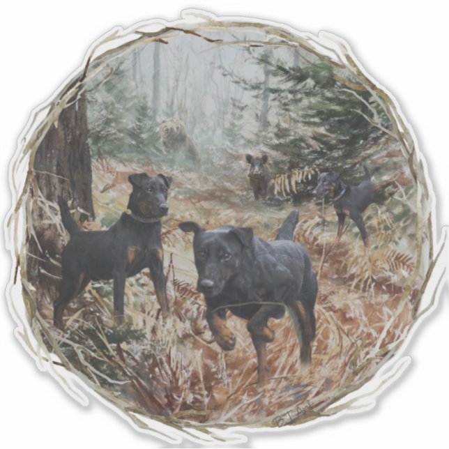 Sticker Jagdterriers, chiens de chasse tout autour. (Devant)