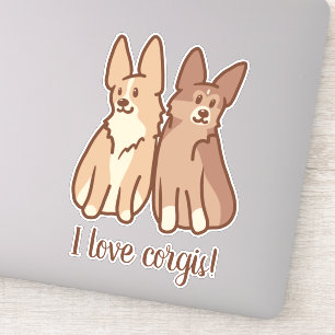 Sticker "J'Aime Corgis !" Deux Corgis mignons