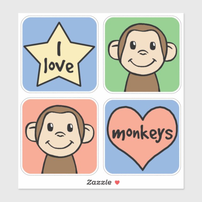 Sticker J'aime des singes (Feuille)