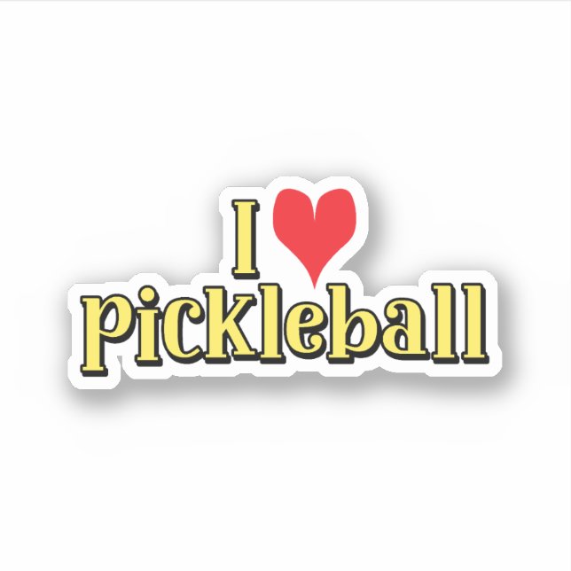 Sticker J'aime le pickleball Texte sur Jaune avec Coeur Ro (Devant)
