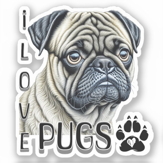 Sticker J'aime les Carlins | Propriétaires de chiens migno (Recto)