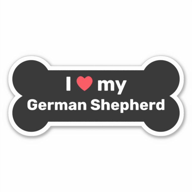 Sticker J'Aime Mon Berger Allemand Black Custom Chien Os (Devant)