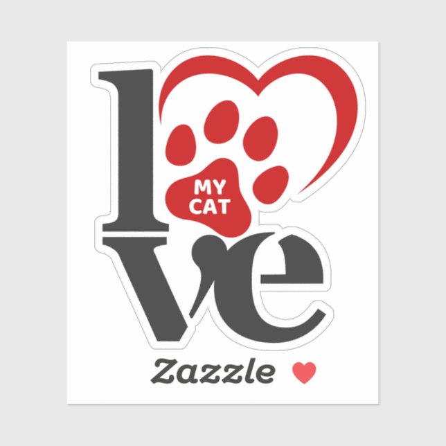 Sticker J'Aime Mon Chat (Feuille)