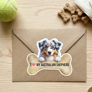 Sticker J'aime mon os pour chien berger australien bleu me