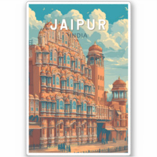 Sticker Jaipur Inde Illustration Voyage Art Vintage