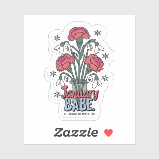 Sticker Janvier bébé célébrant tout le mois fleur de naiss (Feuille)