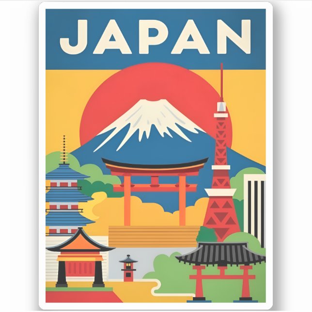 Sticker Japon Vintage voyage Mont Fuji Sunset Retro (Devant)