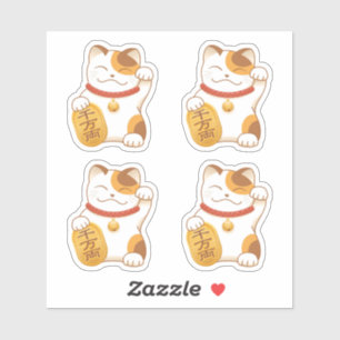 Sticker Japonais Lucky Calico Chat, Maneki Neko, Ensemble