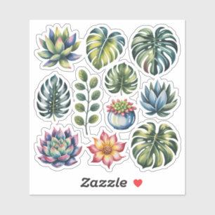 Sticker Jardin de plantes grasses à l'aquarelle