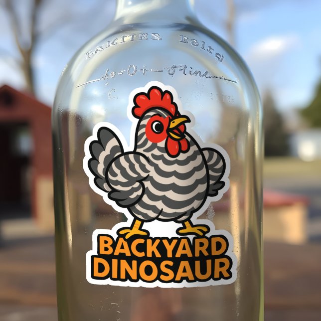 Sticker Jardin Dinosaur Barré Plymouth Rock Chicken Amusan (Backyard Dinosaur funny Barred Plymouth Rock pet chicken cartoon drawing sticker for coop keepers)