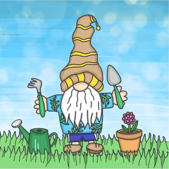 Sticker Jardin Gnome Cute Main dessinée (Devant)