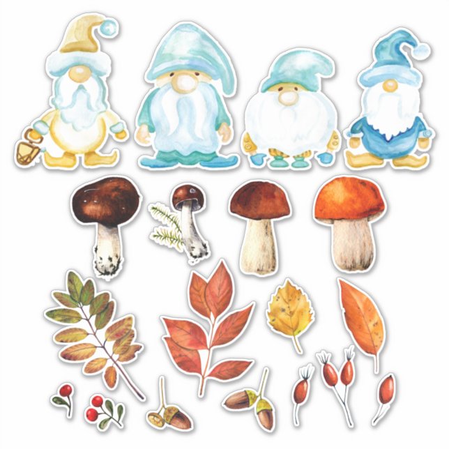 Sticker Jardin Gnome Forêt d'automne Feuilles Champignons  (Devant)