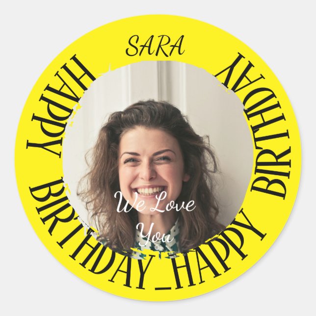 Sticker jaune pour anniversaire entièrement person (Devant)