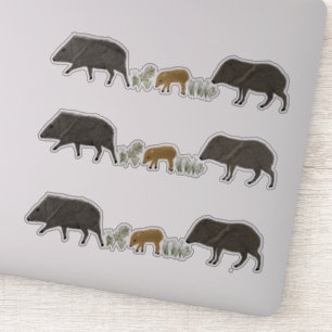 Sticker Javelina Famille Portrait Crayon Coloré Ensemble 