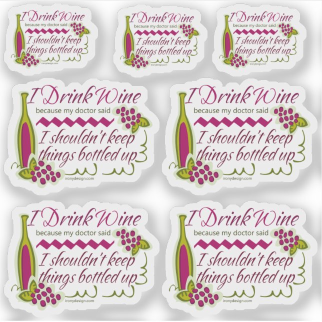 Sticker Je Bois Du Vin Drôle Citation Set Contour Cut (Devant)