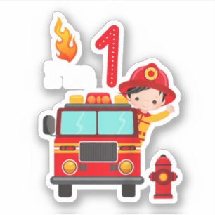 Sticker Je suis 1er anniversaire Boy Fire Engine Truck Tod