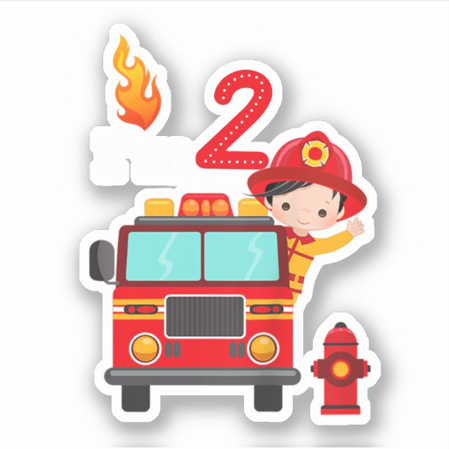 Sticker Je suis 2e anniversaire Boy Fire Engine Truck Todd (Devant)